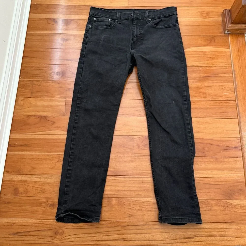 Men Levi’s 502 Regular Taper Fit Jeans Black Stretch Denim W32 L30 Denim Casual